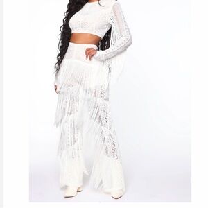 White crochet pants set